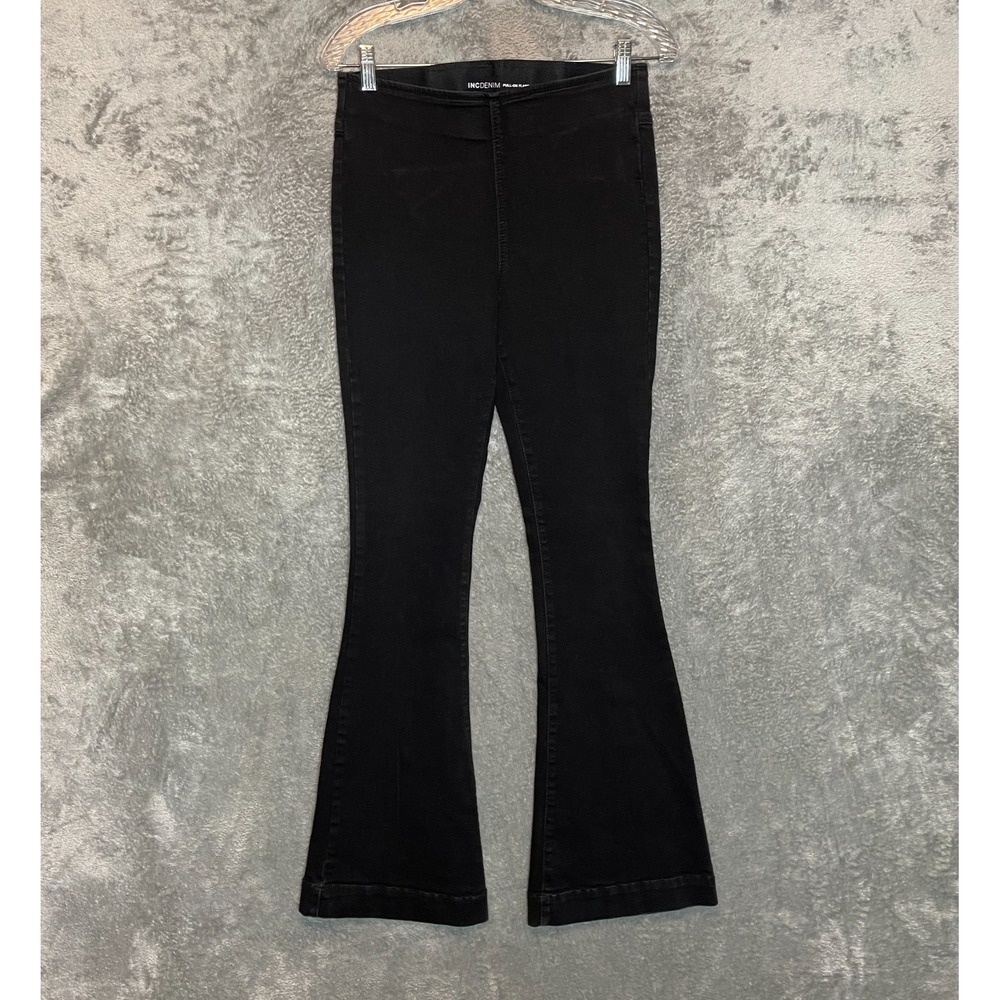 INC Denim Women Pull On Denim Flared Jean 4 Black Minimalist High Rise Stretch